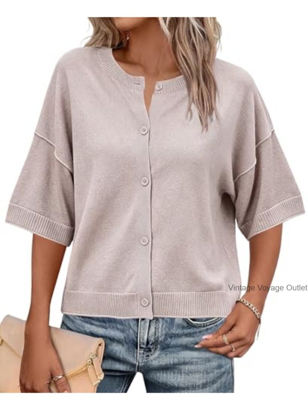 Womens Short Sleeve Button Up Cardigan Soft Lightweight Knit Sweater Top